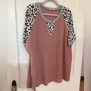 Pink Leopard Sleeve Women's Top